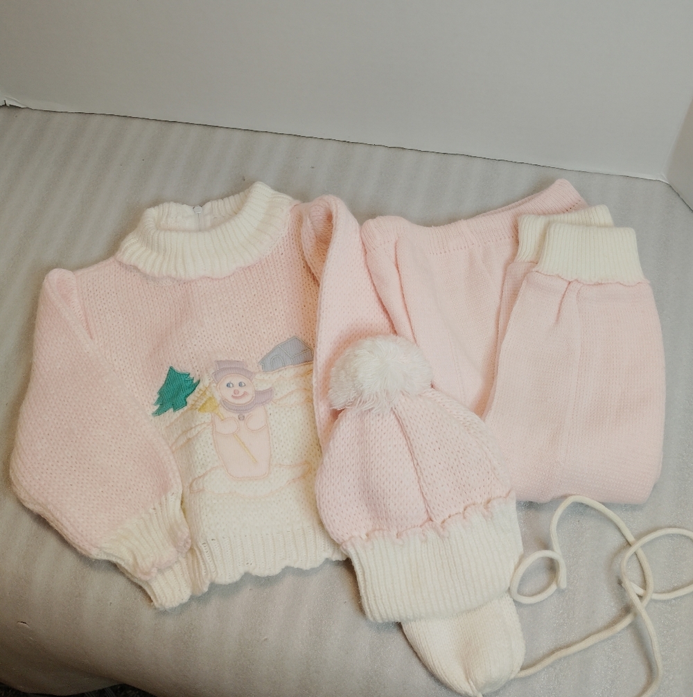 Vintage Adorable Pink Snowman Sweater 18 Months